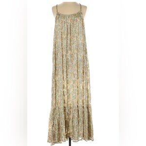 Zara Gold Metallic Theread Floral Midi Maxi Dress